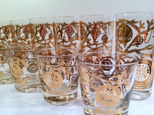 Vintage Christmas 22-Karat Gold Tree Branch and Ornaments Bar Set (Set of 13)
