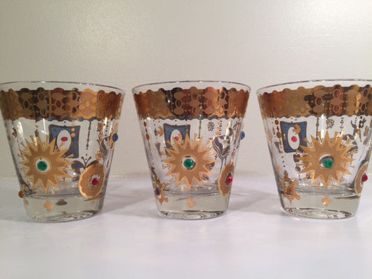 Culver Mid-Century 22-Karat Gold Charm Bracelet Double Old Fashion Glasses (Set of 3)