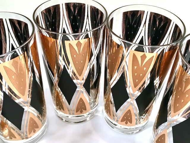 Fred Press Signed Mid-Century 22-Karat Gold and Black Diamond Glasses (Set of 6)