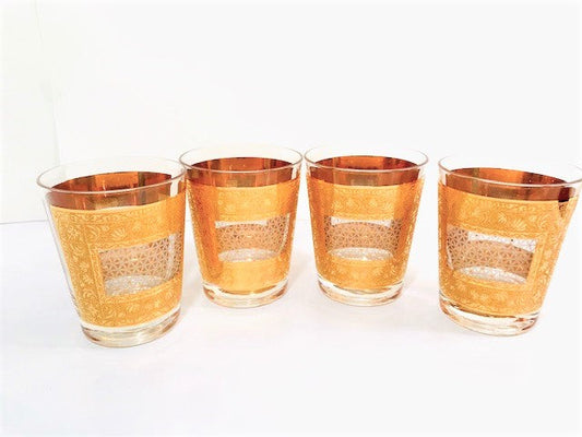 Pasinski Signed Mid-Century 22-Karat Gold Double Old Fashion Glasses (Set of 4)