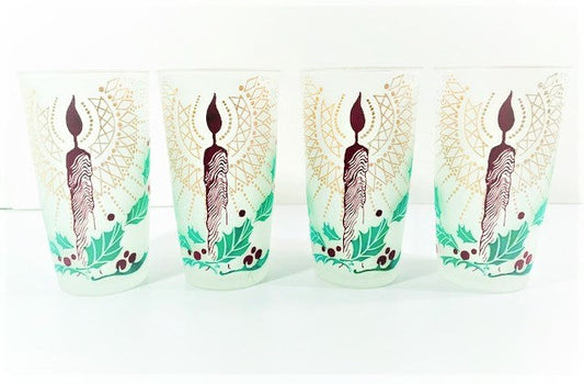 Vintage Frosted Holiday Candle Glasses (Set of 4)