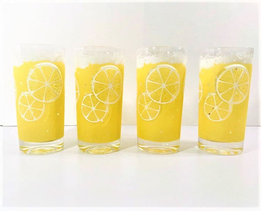Fred Press Signed Mid-Century Lemon Fizz Glasses (Set of 4)