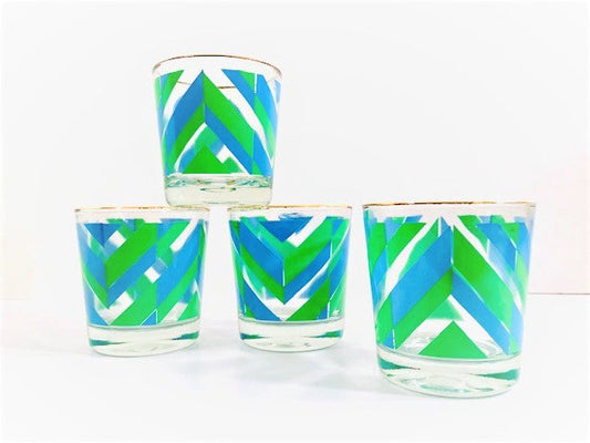 Retro Blue and Green Arrow Glasses (Set of 4)