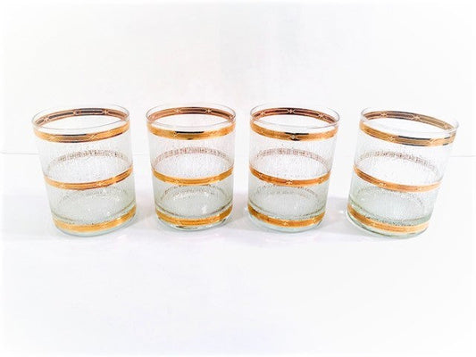 Culver Mid-Century 22-Karat Gold Icicle Double Old Fashion Glasses (Set of 4)